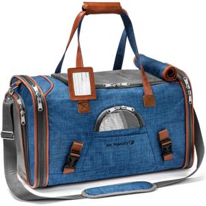 Mr. Peanut's Airline Approved Soft Sided Pet Carrier, Low Profile Gold Series Tote, Premium Brand Self Locking Zippers, Under Seat Compatibility, Plush Faux Fleece Bedding with a Sturdy Plywood Base, 18"L x 10.5"W x 11"H