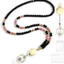 2 x Lanyards for ID Badges for Women Cute,Teacher Lanyard for Women Retractable Natural Crystal Beaded Lanyards for Keys (Rhodonite)