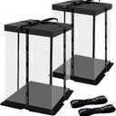 2PCS Clear Gift Boxes Transparent Gift Cake Box, 6.8 * 6.8 * 11.5 inch Transparent Display Case Gift Boxes with Base, Lid & Ribbon for Wedding, Birthday, Christmas, Thanksgiving, Party