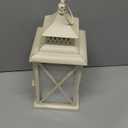 Lanterns Decorative Outdoor&Indoor, Set of 2 (14"&10") Beige Metal Lantern Decor with Glass, Candle Holder for Porch, Patio, Garden, Balcony, Wedding, Table Centerpiece