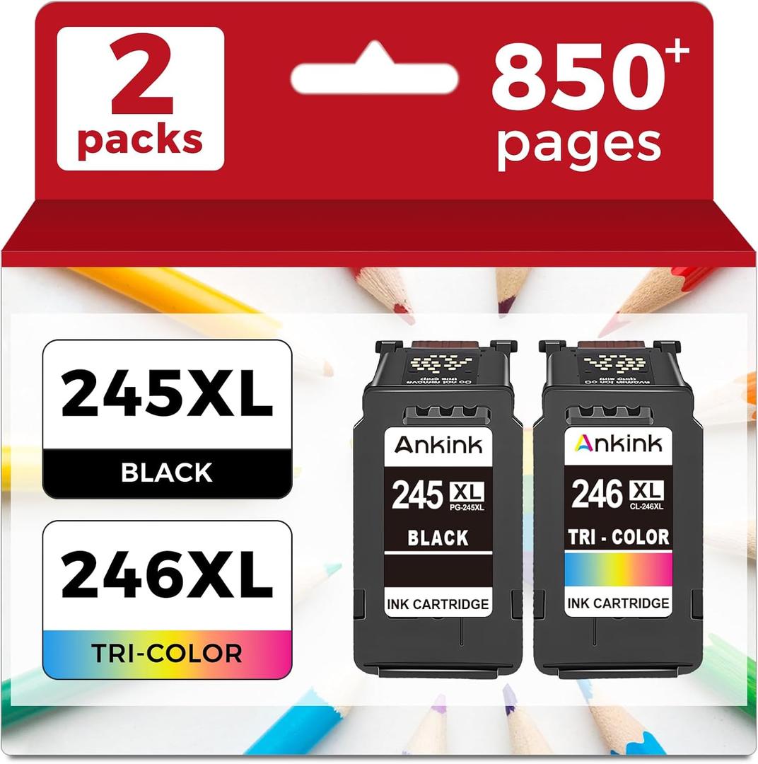 245XL 246XL Black Color Compatible Ink Cartridges Replacement for Canon 245 246 XL PG245 CL246 XL Combo,MX490 TR4520 MG2522 TR4522 TR4500 TS3322 TS3122 TS3300 MX492 TS3320 TS3100 MG2500 Printer,2-Pack