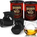 Clear Ice Cube Maker, 2.5" Stainless Steel Crystal Clear Ice Ball Maker, Non-BPA Silicone Ice Cube Molds for Whiskey Easy Release Ice Maker, Bourbon Gifts for Men (Black, 2 PACK-BOURBON)