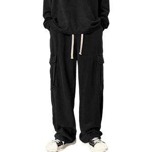 Floerns Men's Casual Corduroy Pants Drawstring Waist Straight Leg Cargo Pants (Medium, Black Ink)