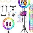 STALLY 13.3" Ring Light with Stand, Music Mode, 75" Tall with 3 Phone Holder, 3 CCT Modes & 48 RGB Color Modes, Ring Light Tripod for iPhone with Wireless Remote, Great for Photograph/Makeup/TikTok (13.3in)
