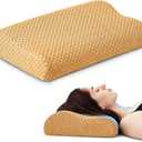 Travel Pillow Memory Foam Pillows, Ergonomic Wave Cervical Neck Pillow for Neck Pain Relief, Compressible Medium Firm Side Sleeper Pillow, Ideal for Camping, Office, Home & Bed (Orange, S) (S-15.7x10x4/3 In, Apricot Yellow)