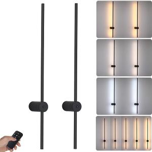 Operated Wall Sconces Set of 2, Rechargeable 6000mAh Wireless Lights with Remote, 360° Rotation Dimmable 3000K-6000K, No Wiring Indoor Lamps for Bedroom Hallway Stairs 40 Inch Black