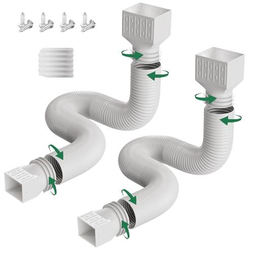 2 Pack Rain Gutter Downspout Extensions, Upgraded Flexible Drain Downspout Extender, Rainwater Drainage Diverter with Mini Connector, Extendable from 20 to 127 Inches