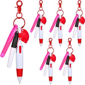 Chinco 30 Pcs Retractable Shuttle Pen Clip with Mini Highlighter Nurse Badge Pen Neon Marker LED Keychain Ring Clip (Pink)