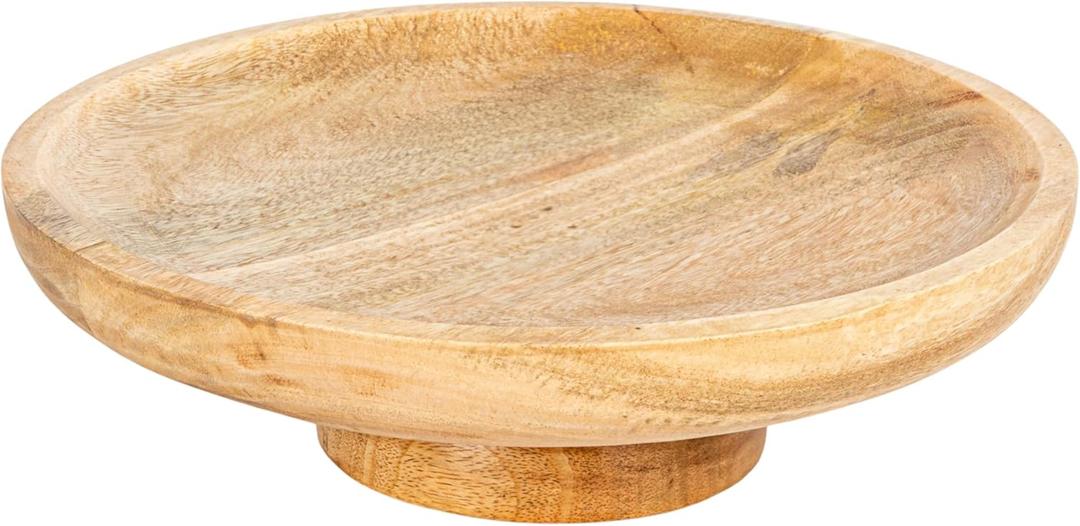 Bloomingville Round Natural Mango Wood Footed Cake Stand Bowl, Pack of 1