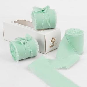 Pack of 2, MEEDEE 2 Inch Frayed Ribbon Mint Green - Fringe & Silk for Crafts, Gift Wrapping, Wedding Invitation & Bridal Bouquet (3 Rolls 21 Yards)