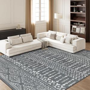 Art&Tuft 6x9 ft. Area Rug, Super Soft Ultra-Thin Moroccan Washable Rug, Anti-Slip Backing Rugs for Living Room, Foldable Geometric Machine Washable Area Rug (6'x9', Grey)