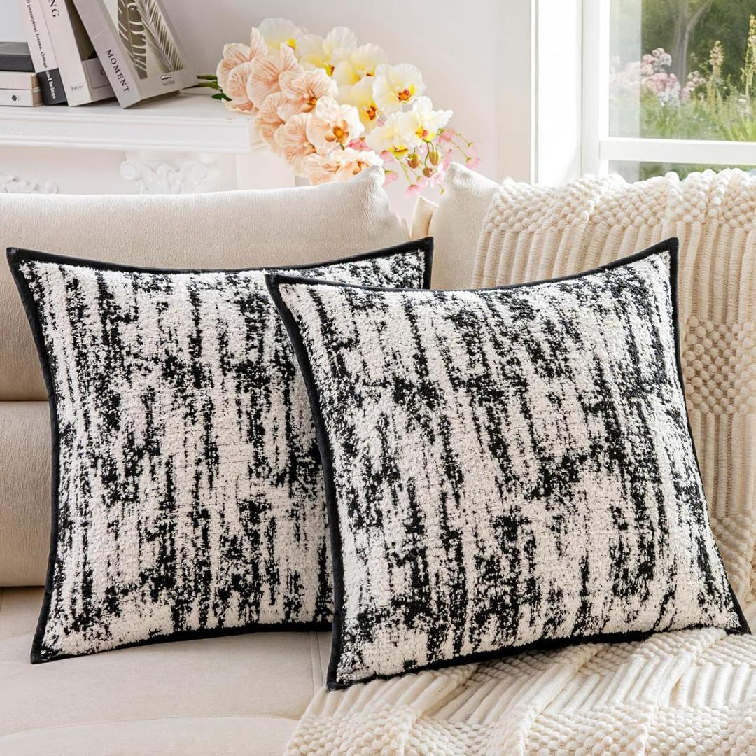 a moment Throw Pillow Covers 20x20 Inch Set of 2, Soft Textured Decorative Tie-Dye Style Cushion Covers, Modern Boho Farmhouse Home Decor Pillow Cases for Couch, Bed, Living Room,Black