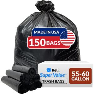 Reli. 55-60 Gallon Garbage Bags Heavy Duty | 150 Count | 50-60 Gallon | Large Black Garbage Bags | Made in USA