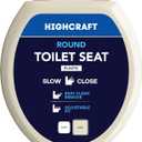 HIGHCRAFT Premium Round Toilet Seat with Slow-Close Design, Adjustable Hinges & Quick Removal Mechanism - Molded Plastic Toilet Seat - Fits Standard Round Toilets - Toilet Seat in Bone/Beige
