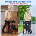 Lightweight Folding Walker with Seat for Seniors, Rollator Walker with Dual Brakes for Safety, 8" Big Wheels for All Terrain, Adjustable Height and 300 lbs Capacity