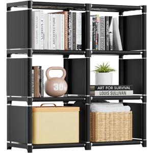 Mavivegue Book Shelf, 6 Cube Storage Organizer, DIY Bookcase, Metal Cube Bookshelf,Tall Book case for Bedroom, Living Room,Office,Closet Storage Organizer, Black Cubicle Storage Rack