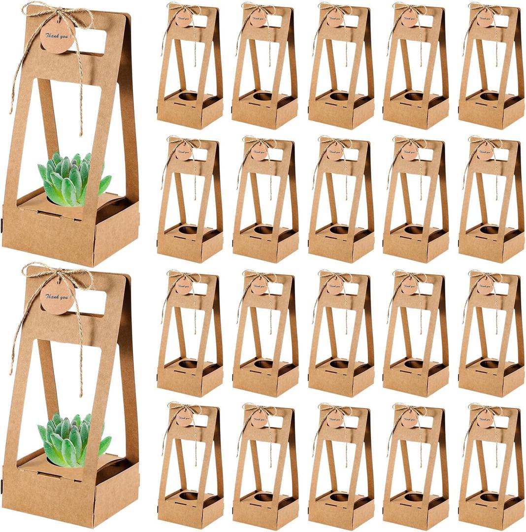 AmazingSpark 24 Pcs Succulent Wrap Bags with Thank You Cards Bulk - Mini Kraft Paper Succulent Gift Box for 2 Inch Pots for Party Favors, Baby Shower, Guests Plant Lovers Gifts (Classic)
