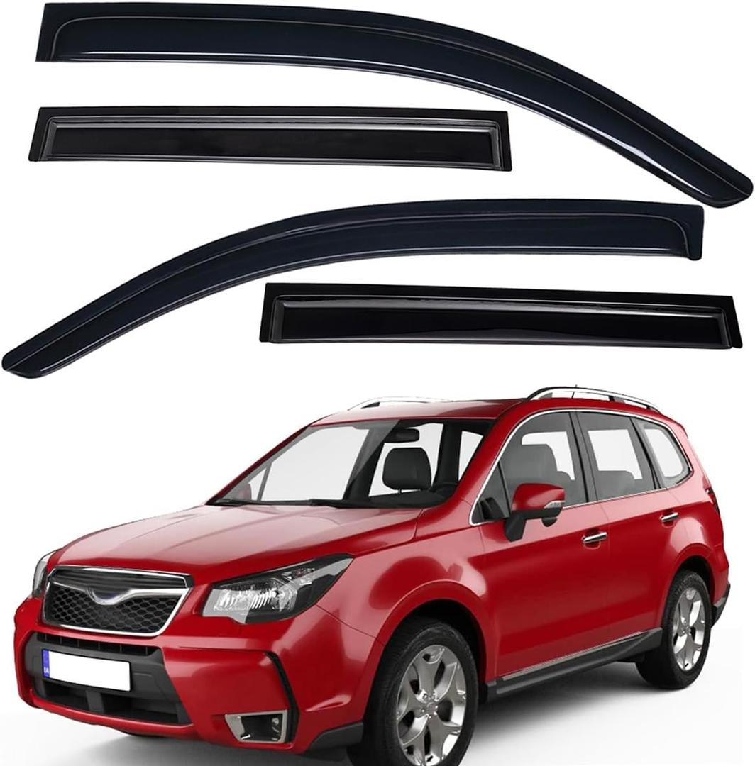 Lightronic Extra Durable Outside-Mount Auto Vent Window Visor, Fits 2014-2018 Subaru Forester, UV Protection Rain Guard, Original Wind Deflector, No-Drill Easy Install, Dark Smoke, 4-Pcs
