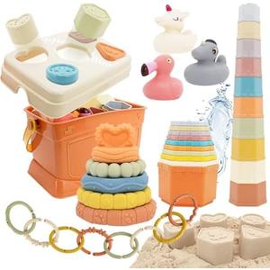 BYFWH Shape Sorters Baby Toys 5 in 1 Montessori Toy for 6-48 Months Stacking Cups,Rings Toy Links,Soft Stacking Rings,Blocks Set,Soft Animals Toys Shape Sorters for Toddlers 1-3