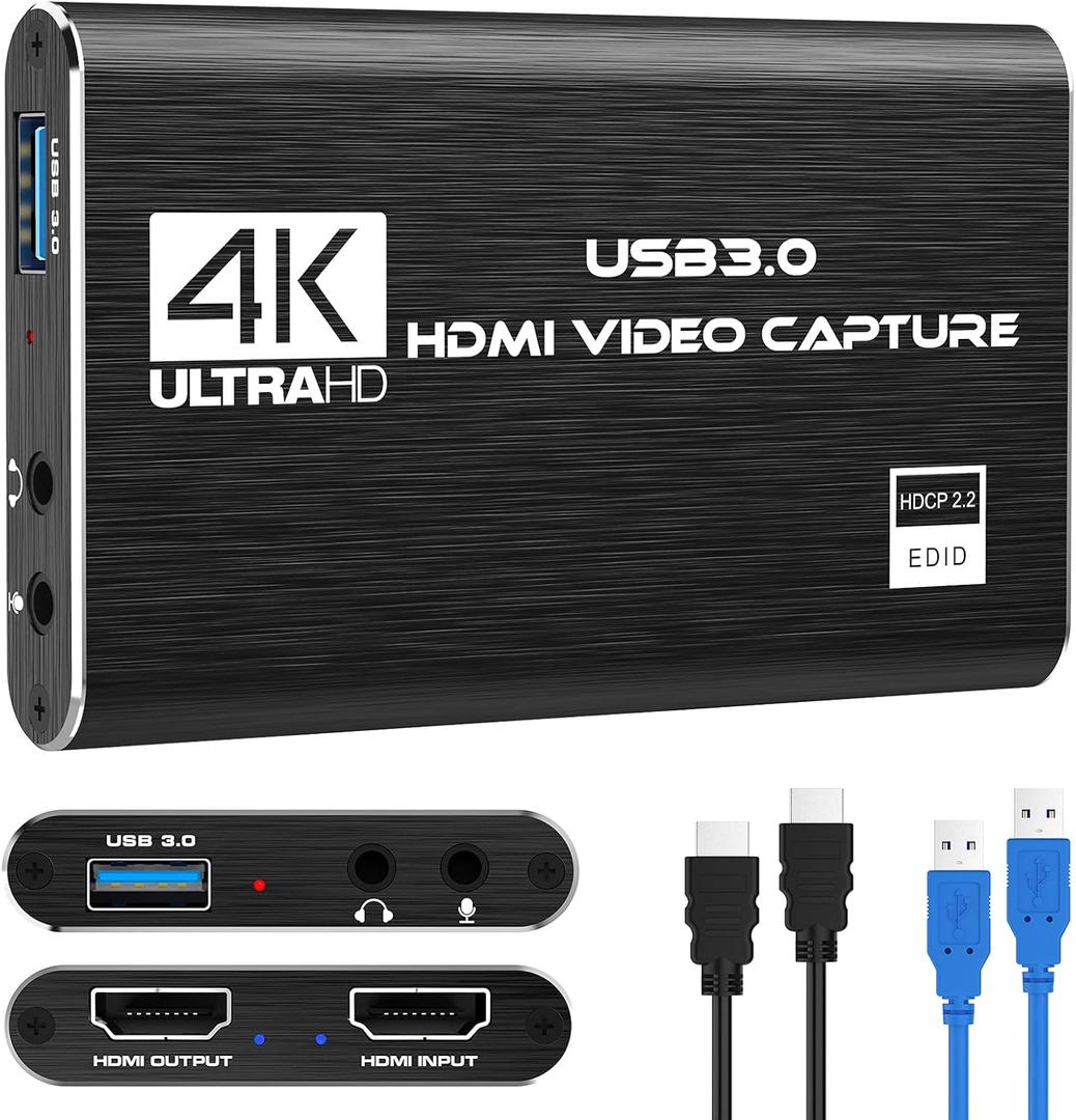 Capture Card Nintendo Switch, 4K HDMI Video Capture Card, 1080P 60FPS, HDMI to USB 3.0 Capture Card for Streaming Work with Camera/Xbox/PS4/PS5/PC/OBS (Black)