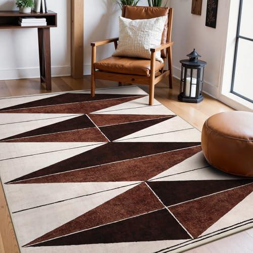 Hedlive Moroccan Washable Rugs 8x9, Geometric Soft 8x9 Area Rugs for Living Room Ultra-Thin Farmhouse Office Rug Non Slip, Modern Rug Carpet for Bedroom Dining Room(8x9',Red/Brown)