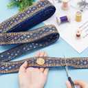 AHANDMAKER 10 Yards 1.6inch Fabric Embroidered Trim, Vintage Jacquard Ribbon Metallic Gold Rhombus Pattern Sewing Woven Trim Embroidered Ribbon decor for Crafts Making, Blue