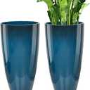 21 inch Tall Planter, Indoor Outdoor Planter Set of 2 Tall Outdoor Planters for Porch Large Planter Pot with Drainage Hole for Home Garden Front Door (Blue)