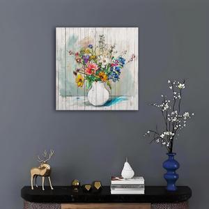 Anolyfi Flowers Canvas Wall Art Colorful Florals Picture, Spring Botanical Bloosom Plants Abstract Textured Painting Artwork Framed for Bathroom Bedroom Living Room Kitchen Office Home Decor 20"x20"