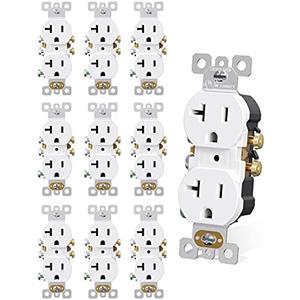 AIDA 20 Amps Outlets Duplex Electrical Receptacle Outlets, Electrical Outlet, 20Amp 125V Heavy-Duty Wall Outlet, Residential, 3-Wire, Self-Grounding, UL Listed, Side Wire (10 Pack, White)