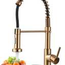 Gold Kitchen Faucet,DanPiang Commercial Stainless Steel Single Handle Pull Down Kitchen Sink Faucet with Deck Plate,Brushed Gold