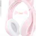 Pink Gaming Headset with Microphone for PC/PS4/PS5/Xbox/Laptop, Stereo Surround Sound, Wired Over Ear Headphones with Mic, Cat Ears, Soft Ear Pads, Noise Cancelling for Girls, Teens, Women