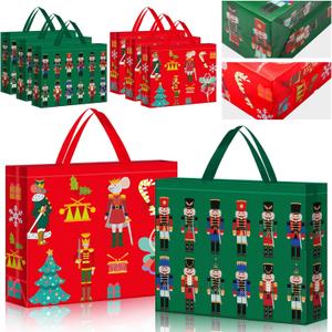 Sweetude 6 Pcs Christmas Large Nutcracker Gift Bags with Handle 16inch Birthday Gift Tote Christmas Goodie Candy Treat Wrapping Bag Reusable Non Woven Shopping tote for Xmas Party Favor