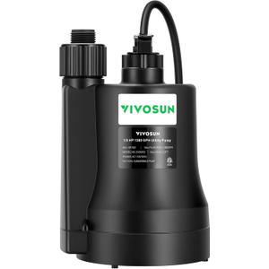 VIVOSUN Submersible Water Pump, 1/5HP 1380GPH Utility Pump, Thermoplastic Sump Pump with 10ft Cable, Compact and Portable, Ideal for Ponds, Basements, Swimming Pools, Hot Tubs Draining
