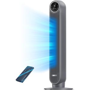 DREO Tower Fan for Bedroom, 25ft/s Velocity Quiet Floor Fan, 90 Oscillating Fans for Indoors with 4 Speeds, 4 Modes, 8H Timer, Bladeless Fan, Standing Fans, Grey, Tower Fan 307 (DR-HTF007), 36 Inch