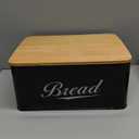 RoyalHouse Modern Metal Bread Box with Bamboo Cutting Board Lid, Bread Storage Container for Kitchen Counter, Vintage Kitchen Decor Organizer - Black