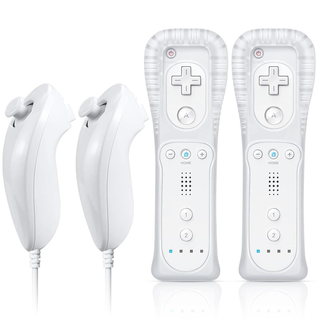 FASIGO Remote Controller with Nunchuck, Compatible with Nintendo Wii/Wii U, 2 Pack (White)