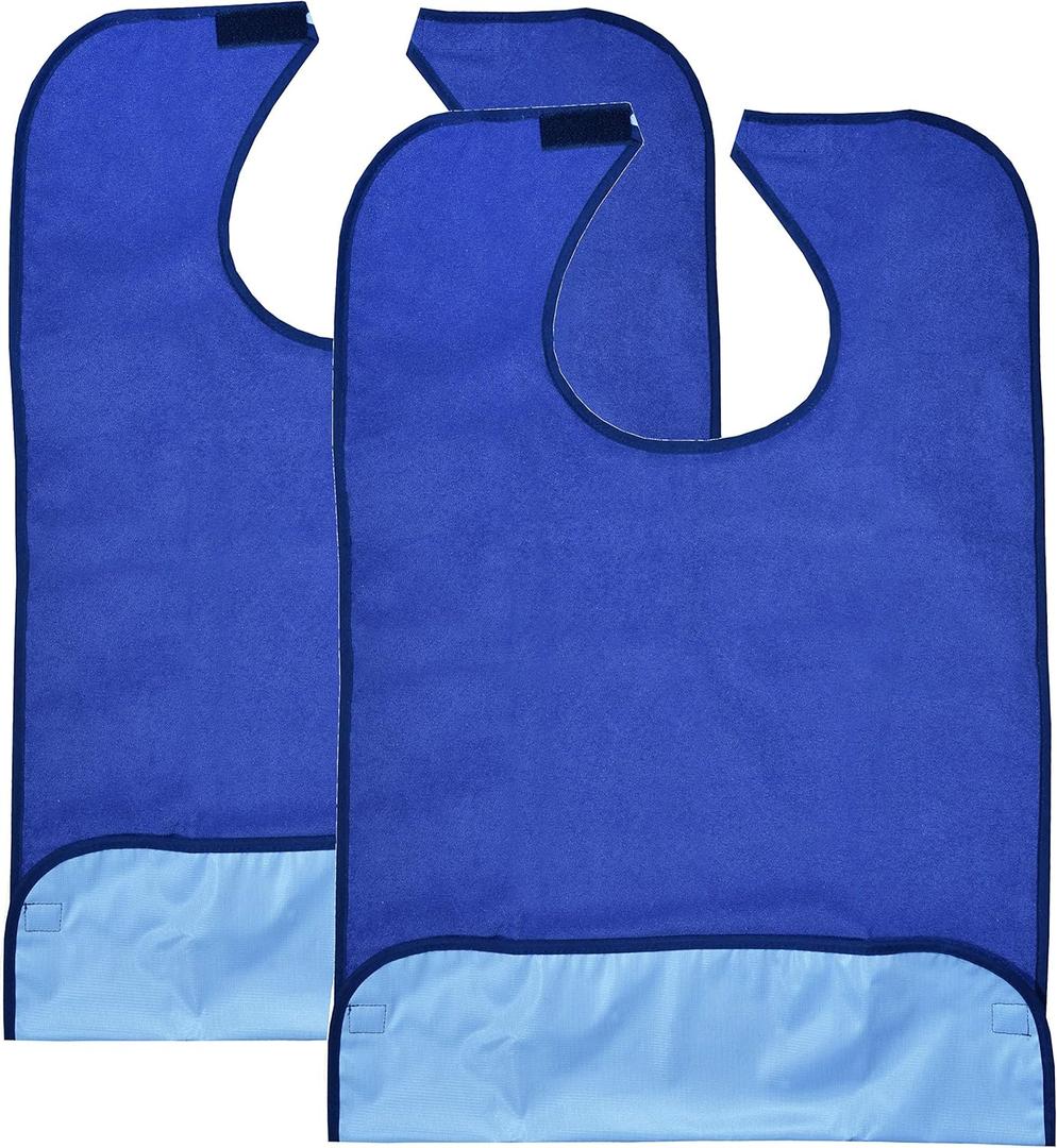 Celley 2 Pack Adult Bibs - Reusable and Washable Cotton Terry Cloth Aprons for Elderly, Seniors and Disabled