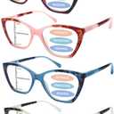 4 Pack Progressive Reading Glasses for Women, Blue Light Blocking | 3-Zone Multifocal Lenses, Oversized Design, Lightweight Plastic Frame, Flexible Spring Hinges, Reading & Computer Use
