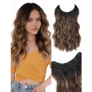 Clip in Hair Extensions for Women, Long Wavy Synthetic Hairpieces Fake Hair Extension Clips, One Piece Clip in Hair Pieces(Balayage Dark Brown to Blonde)