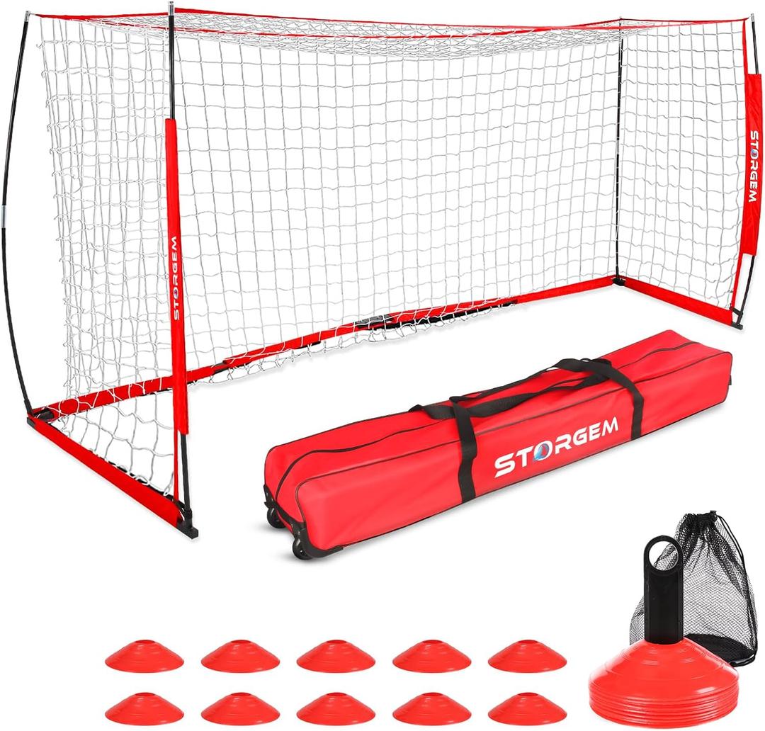 Storgem Soccer Goal,Soccer Net,Soccer Goals for Backyard,with Bow Frame,Collapsible Metal Base and 15 Training Cones 14x7Ft