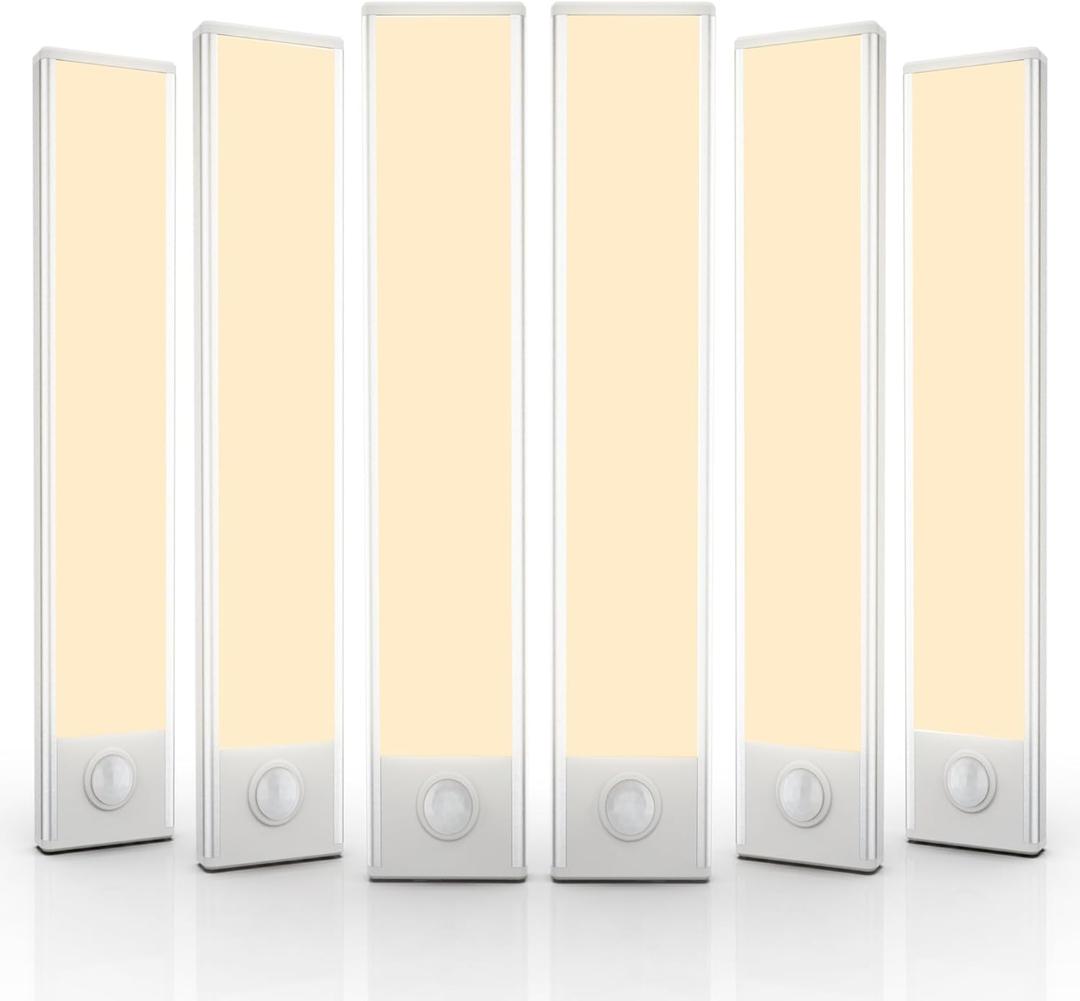 6 Pack Under Cabinet Lights Wireless, 40 LED Motion Sensor Light Indoor Rechargeable Magnetic Closet Lights Battery Operated, Under Counter Lights for Kitchen, Wardrobe, Stairs, Warm Light