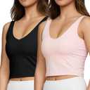 PURE CHAMP 2pk Sports Bras for Women Medium Support Crop Tops Tank Top for Women Camisole Cami Workout Tops Removable Padding (Black & Pink), Size: M