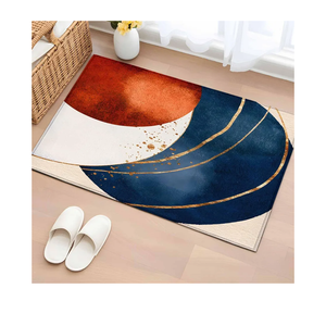 Navy Blue Burnt Orange Bathroom Mat 2x3 FT, Small Kitchen Mat, Modern Boho Art Geometric Washable Backed Front Door Throw Rug Non-Shedding Indoor Outdoor Doormat for Entryway Sink