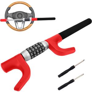 Car Steering Wheel Lock Car Lock Adjustable Length Safety Steering Lock Anti-Theft Device, Heavy Duty Steering Wheel Lock for Trucks Pickup RV SUV Van, Red Car Steering Wheel Lock Car Lock Adjustable Length Safety Steering Lock Anti-Theft Device, Heavy Duty Steering Wheel Lock for Trucks Pickup RV SUV Van, Red