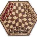 Husaria Wooden Three-Player Chess Game Set - 21 Inches - with Foldable Board, Handcrafted Playing Pieces, and Felt-Lined Storage