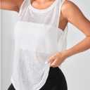 OYOANGLE Women's Sheer Sleeveless Crew Neck Sports Tank Top Sleeveless Athletic Workout Shirts White Sheer X-Large