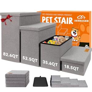 Zerbuger Dog Stairs with Storage 23" H, 4-Step Wider Dog Steps for High Beds Window, Folding Sturdy Pet Stairs Gift for Injured Old Dogs Cats, Ramp for Climbing Car Up to 200 lbs (Gray, No Condo)