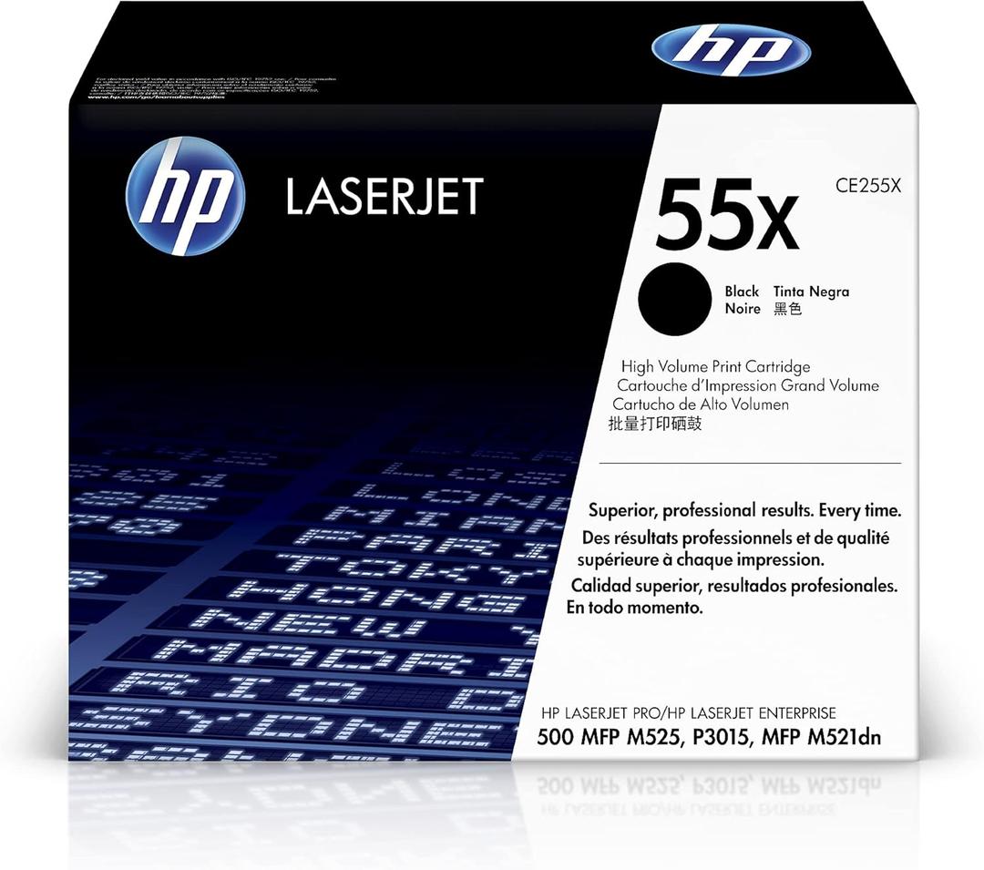 HP 55X Black High-yield Toner Cartridge for HP Printers | Works with Printer Series: LaserJet Enterprise 500 MFP M525, P3015, LaserJet Pro MFP M521 | CE255X HP 55X Black High-yield Toner Cartridge for HP Printers | Works with Printer Series: LaserJet Enterprise 500 MFP M525, P3015, LaserJet Pro MFP M521 | CE255X