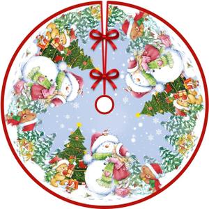Christmas Tree Skirt, with Christmas Tree Topper 35.4 inches Cable Knitted Xmas Christmas Tree Decorations with Reindeer, New Year Party and Home Christmas Decorations