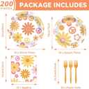 ZOIIWA 200 PCS Groovy Birthday Tableware Disposable Hippie Daisy Flower Plates Napkins Party Supplies 60s 70s Two Retro Boho Dinnerware Set Hippie Party Baby Shower Decoration Serve 50 guest